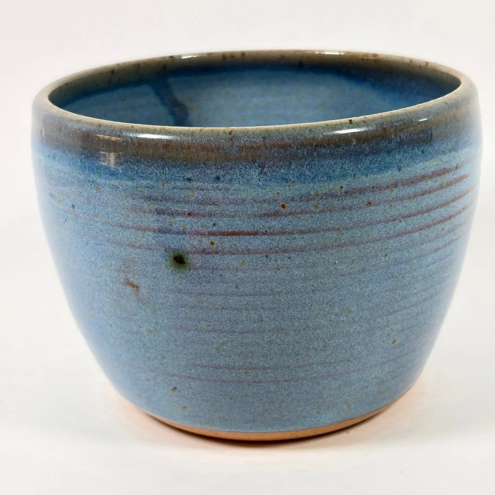 Studio Pottery Blue Glazed Apple Baker Signed Handcrafted Stoneware Bakeware